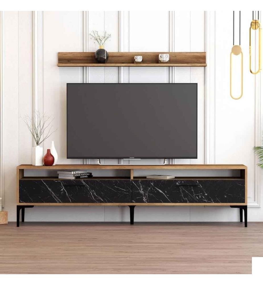 Meuble TV, Noyer Noir, Panneau de particules mélaminé