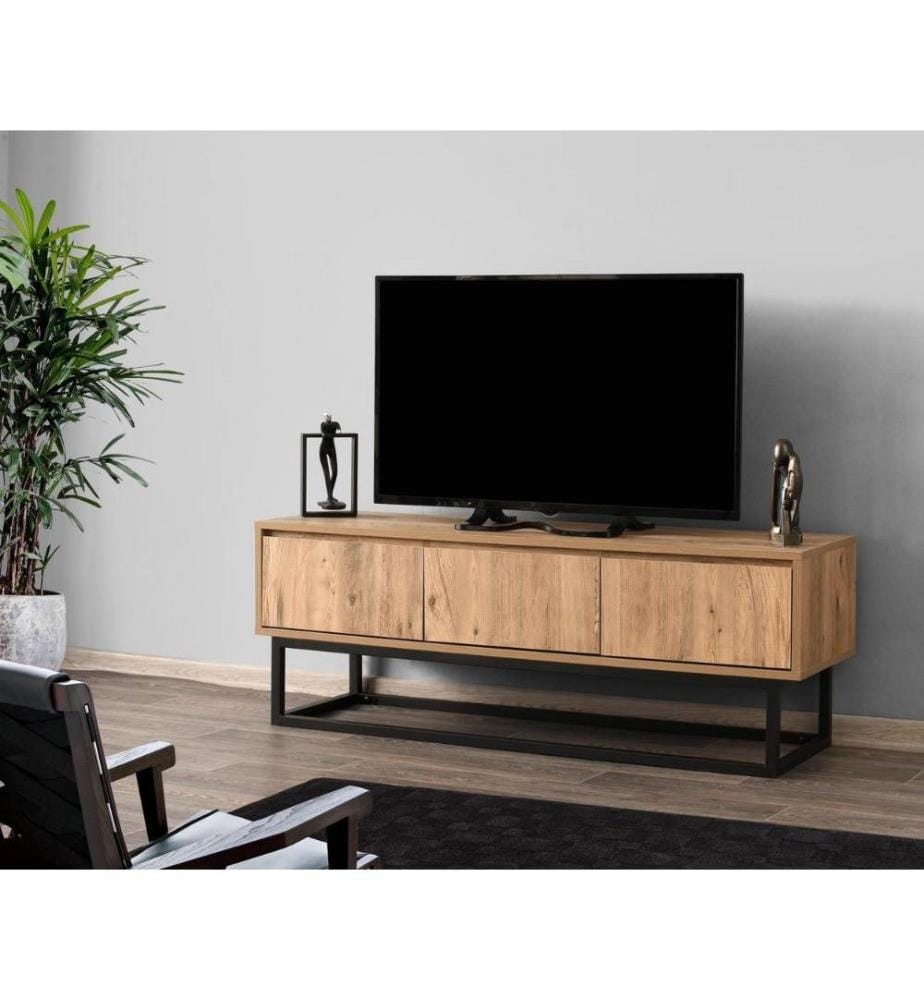 Meuble TV, pin noir, panneau de particules mélaminé