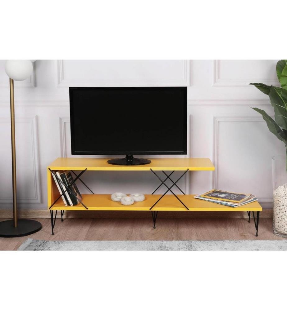 Meuble TV, jaune, panneau de particules mélaminé