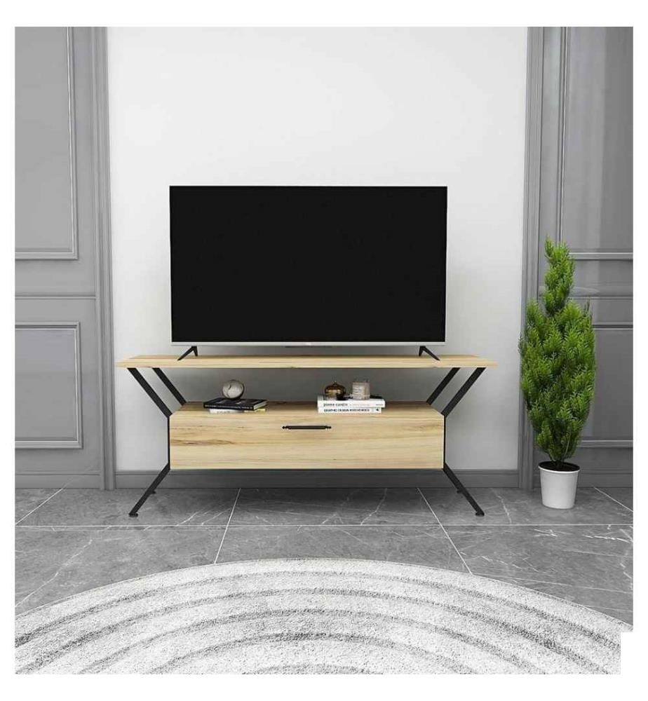 Meuble TV, feutre noir, panneau de particules mélaminé