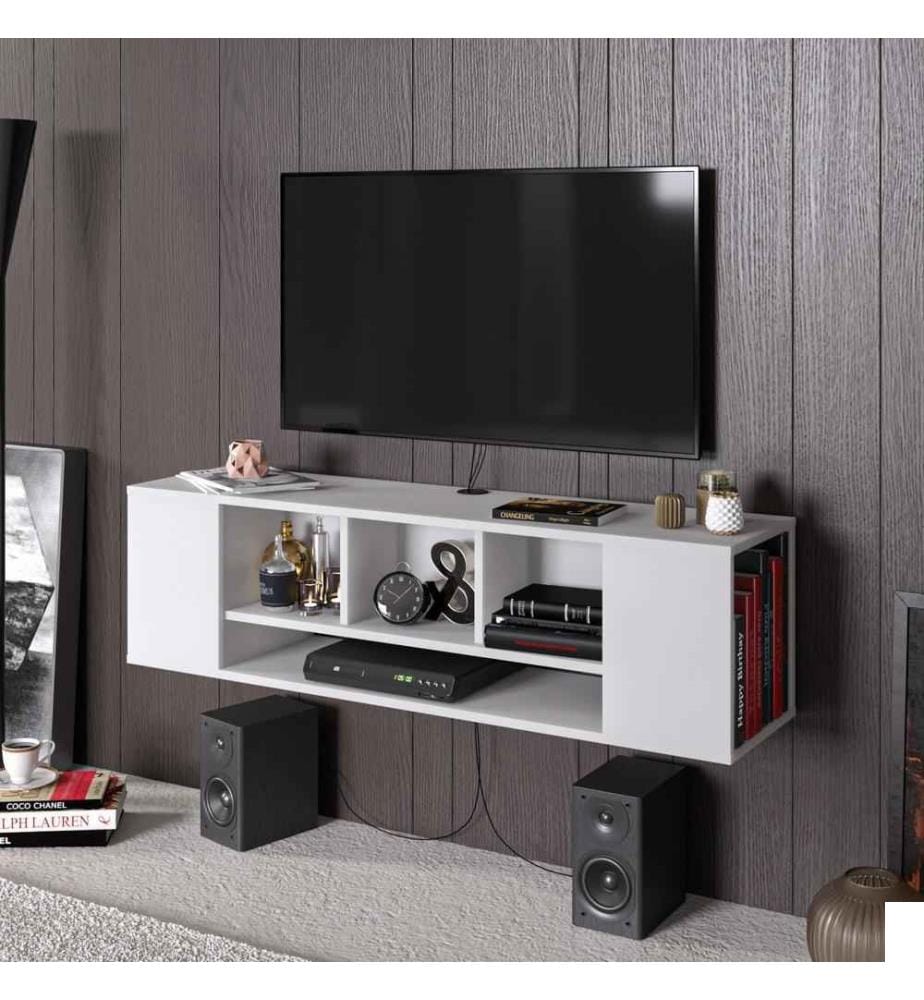 Meuble TV, blanc, panneau de particules mélaminé