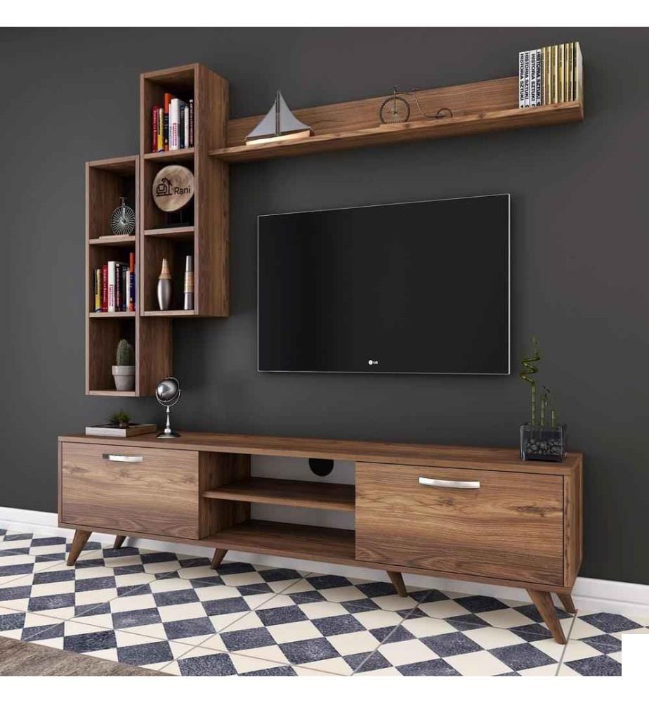 Meuble TV, noyer, panneau de particules mélaminé