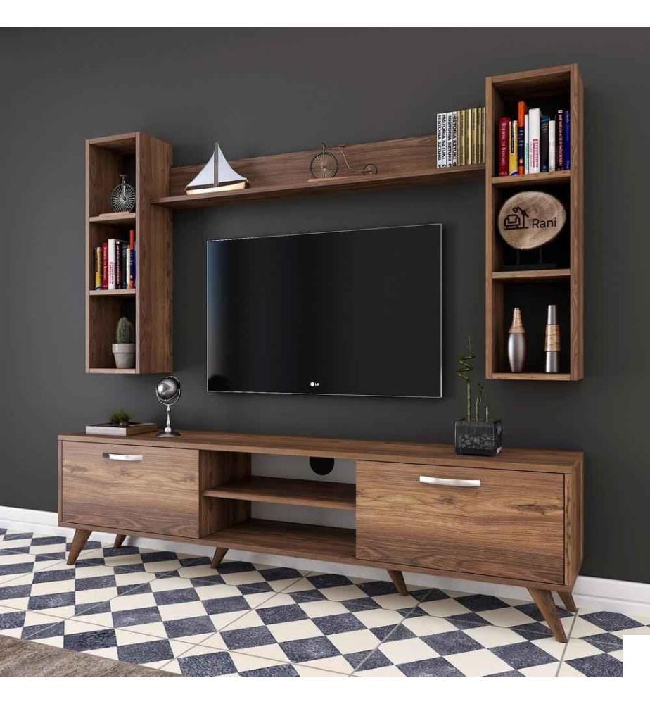 Meuble TV, noyer, panneau de particules mélaminé