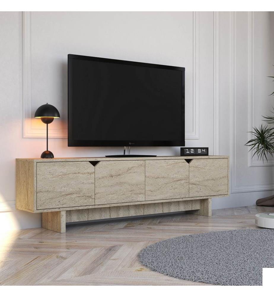 Meuble TV, travertin, PANNEAU DE PARTICULES ENTIÈREMENT RECOUVERT DE MÉLAMINE