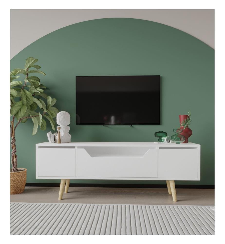 Meuble TV, blanc, 100 % aggloméré mélaminé