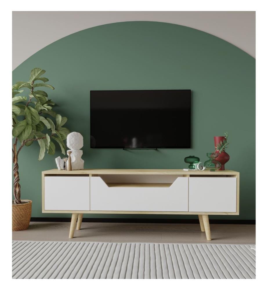 Meuble TV, chêne saphir, blanc, 100 % aggloméré mélaminé