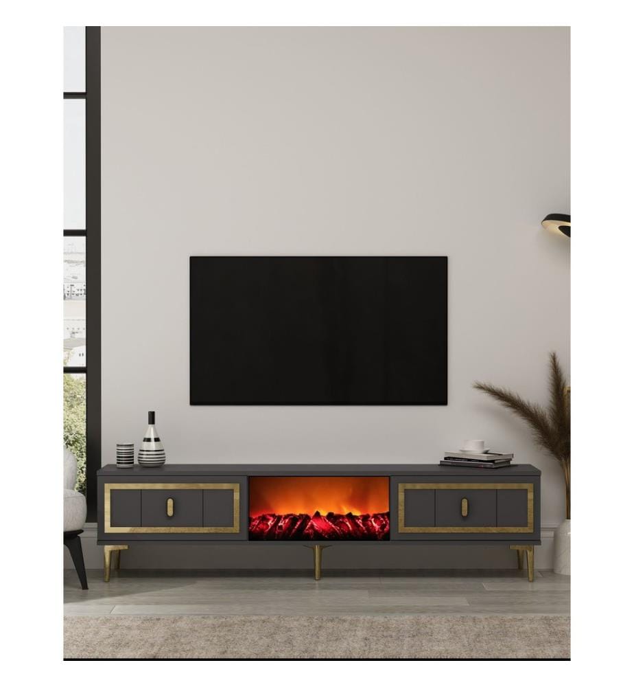 Meuble TV, anthracite, doré, 100 % PANNEAUX DE PARTICULES RECOUVERTS DE MÉLAMINE