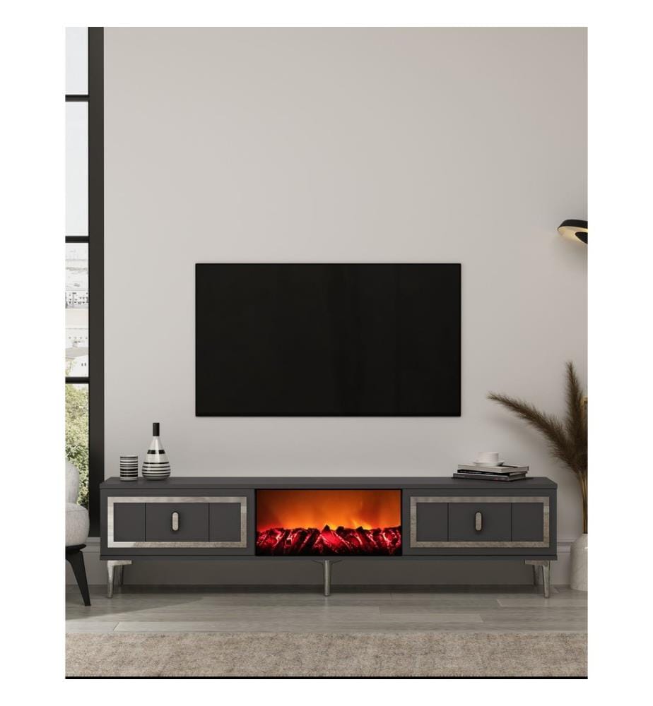 Meuble TV, anthracite, argenté, 100 % PANNEAUX DE PARTICULES RECOUVERTS DE MÉLAMINE