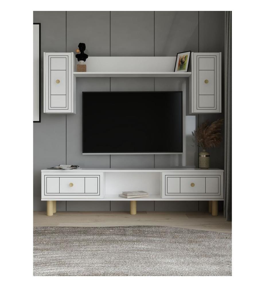 Meuble TV, blanc, 100 % PANNEAUX DE PARTICULES REVÊTUS DE MÉLAMINE
