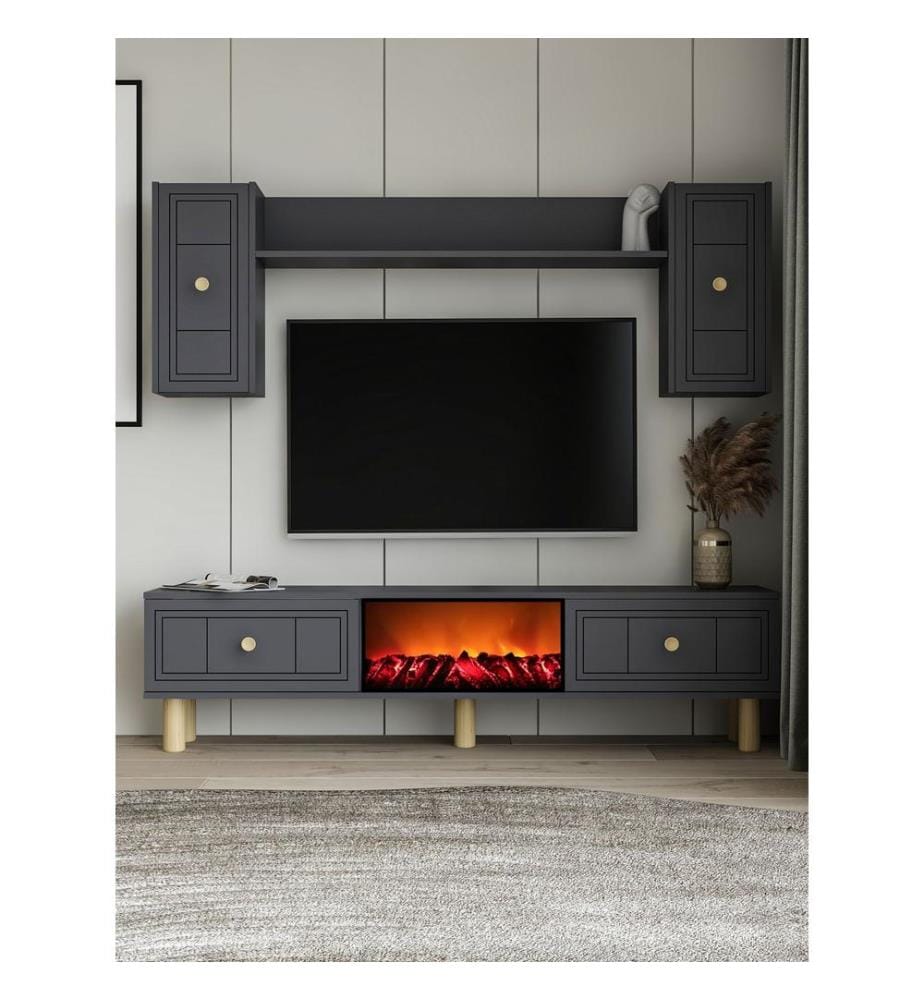 Meuble TV, anthracite, PANNEAU DE PARTICULES ENTIÈREMENT RECOUVERT DE MÉLAMINE