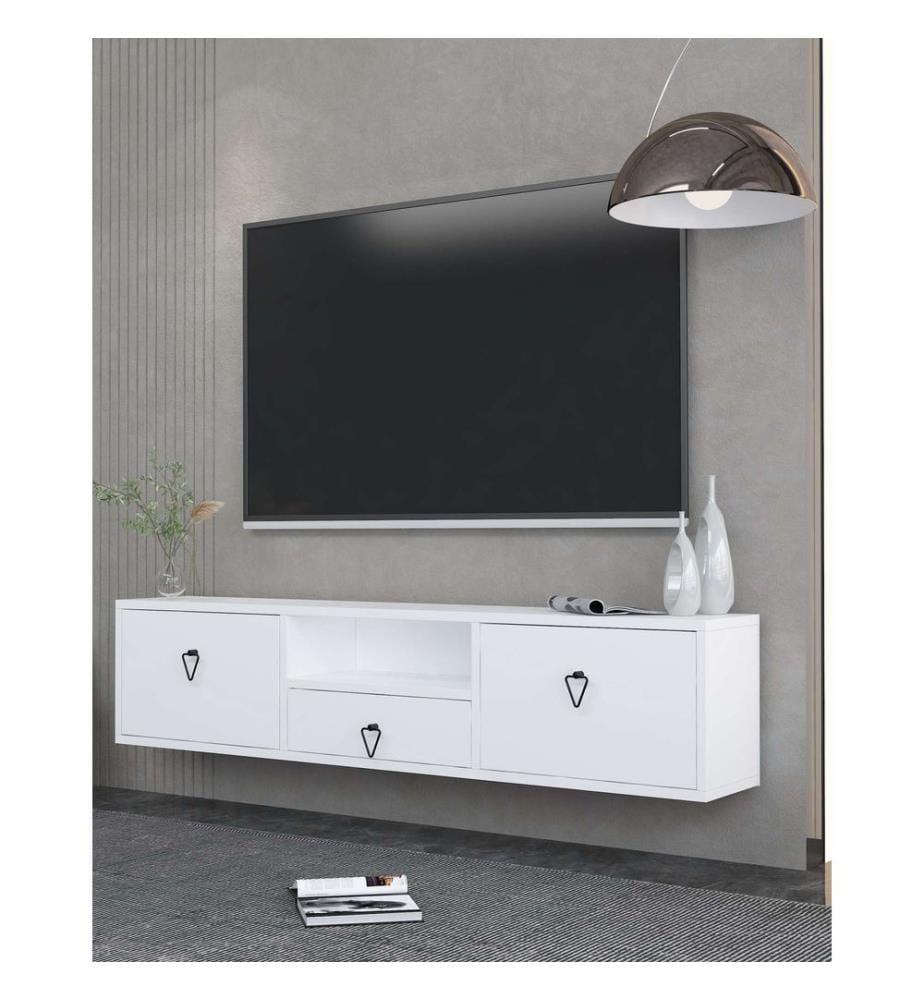 Meuble TV, blanc, noir, PANNEAU DE PARTICULES ENTIÈREMENT RECOUVERT DE MÉLAMINE