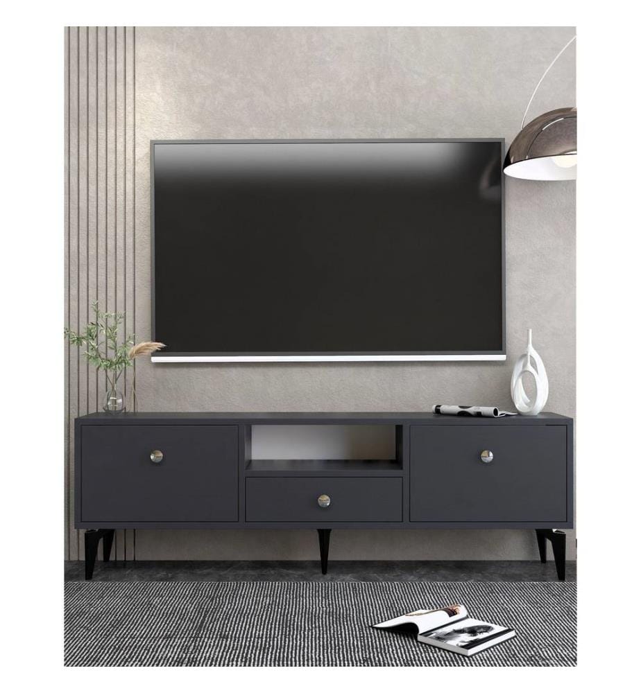 Meuble TV, anthracite, argenté, PANNEAU DE PARTICULES ENTIÈREMENT RECOUVERT DE MÉLAMINE