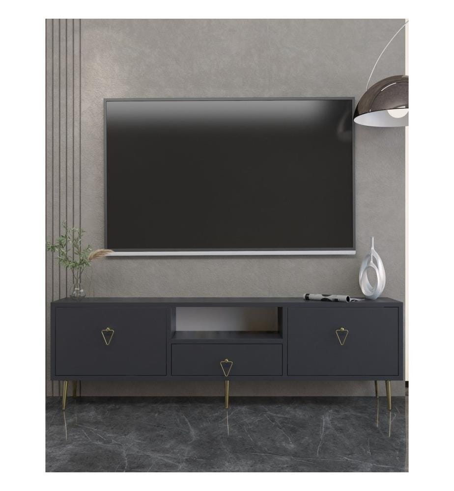Meuble TV, anthracite, doré, PANNEAU DE PARTICULES ENTIÈREMENT RECOUVERT DE MÉLAMINE