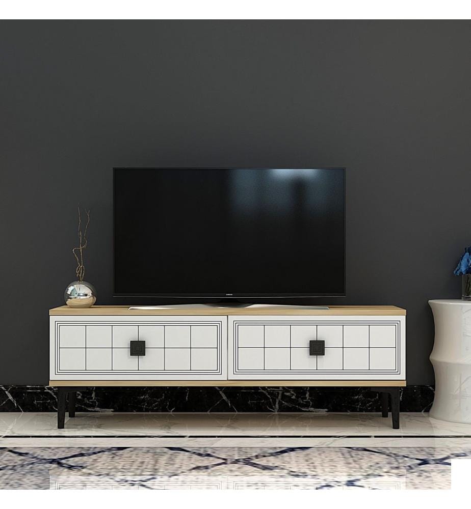 Meuble TV, chêne saphir, blanc, 100 % PANNEAUX DE PARTICULES REVÊTUS DE MÉLAMINE