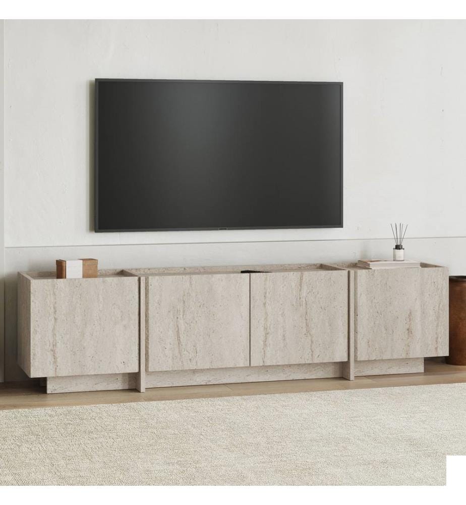 Meuble TV, travertin, PANNEAU DE PARTICULES ENTIÈREMENT RECOUVERT DE MÉLAMINE