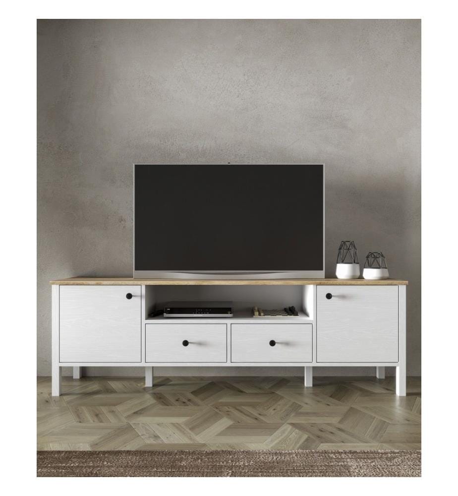 Meuble TV, en bois, blanc, 100 % PANNEAUX DE PARTICULES REVÊTUS DE MÉLAMINE