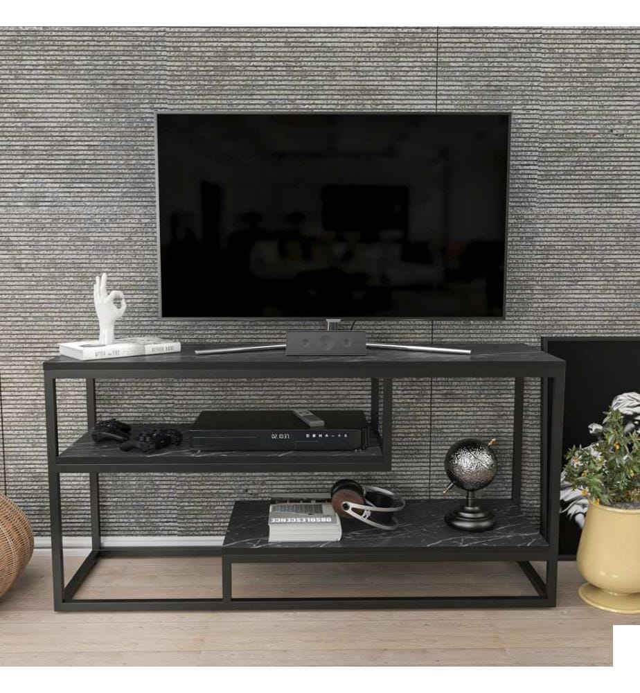 Meuble TV, Bendire noir, PANNEAU DE PARTICULES ENTIÈREMENT RECOUVERT DE MÉLAMINE