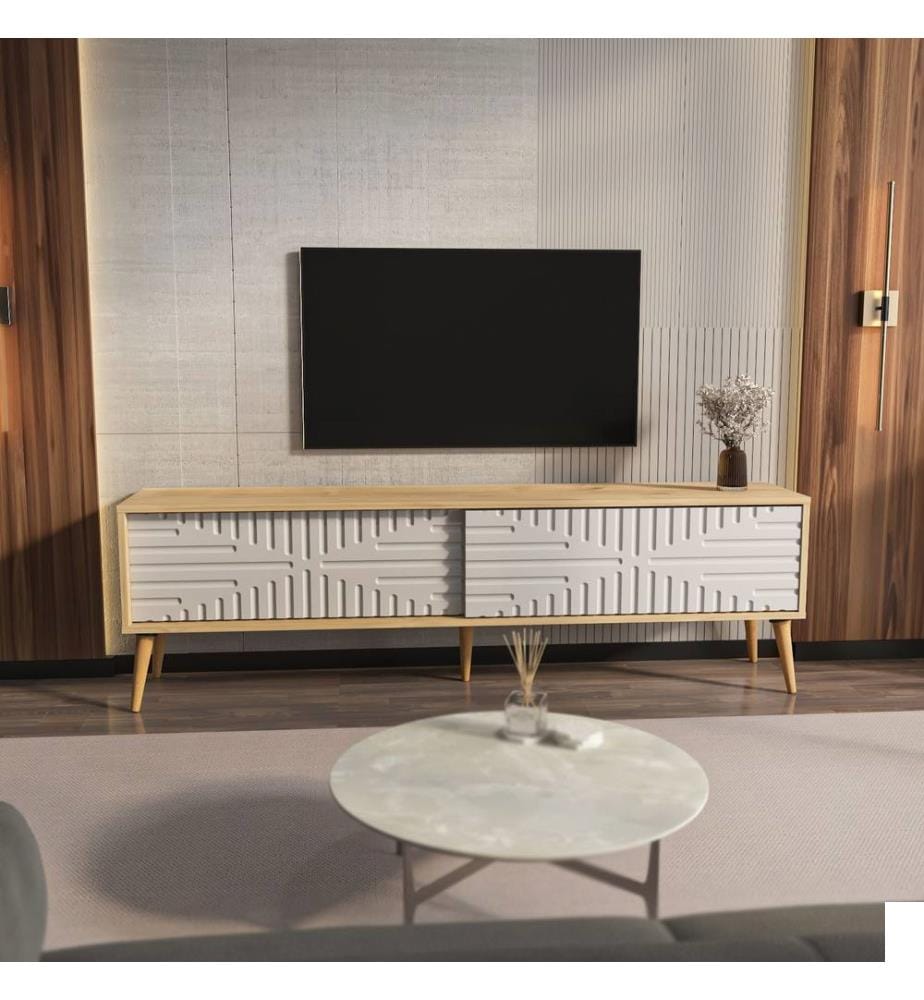 Meuble TV, chêne saphir, blanc, PANNEAU DE PARTICULES ENTIÈREMENT RECOUVERT DE MÉLAMINE
