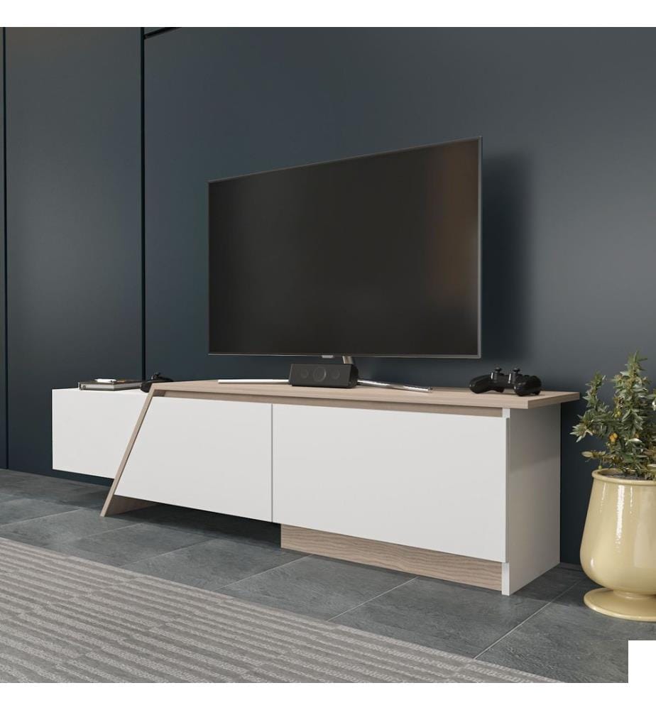 Meuble TV, blanc, Cordoba, PANNEAU DE PARTICULES ENTIÈREMENT RECOUVERT DE MÉLAMINE
