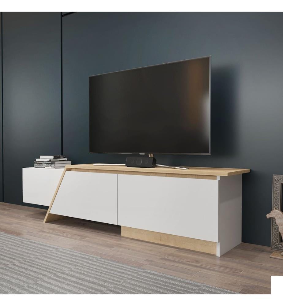 Meuble TV, blanc, chêne saphir, PANNEAU DE PARTICULES ENTIÈREMENT RECOUVERT DE MÉLAMINE
