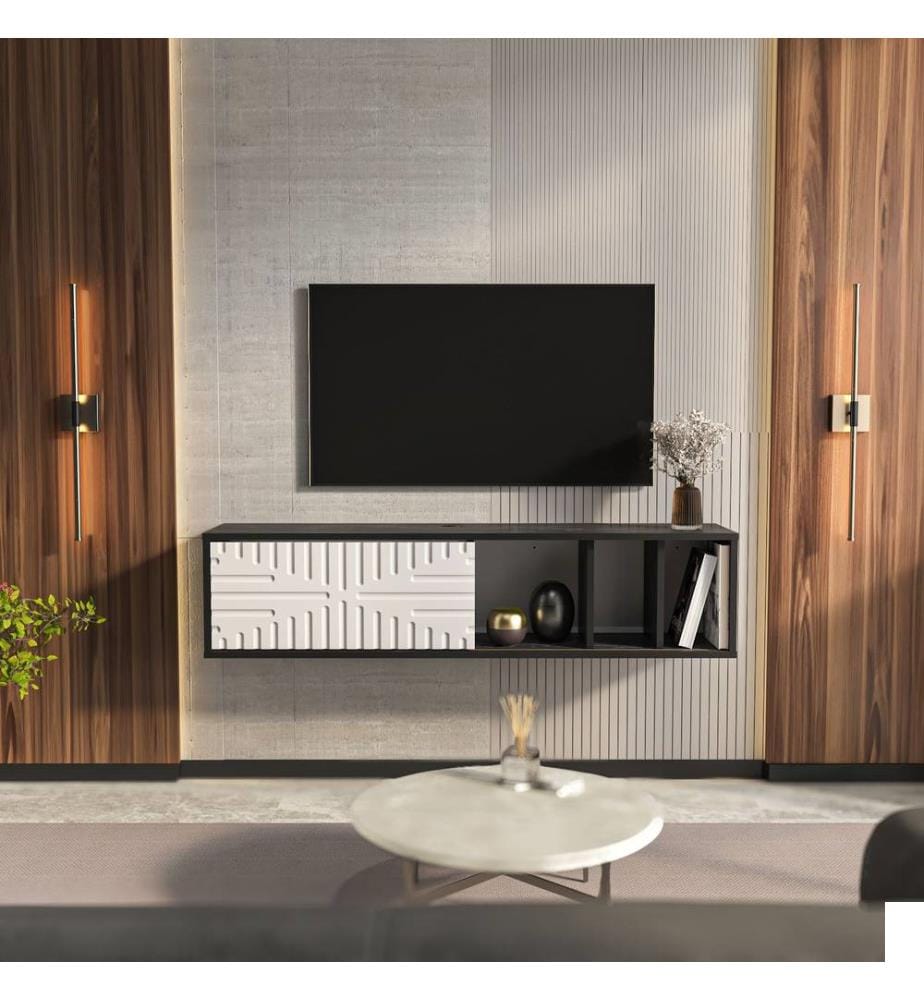 Meuble TV, Bendire blanc, 100 % PANNEAUX DE PARTICULES REVÊTUS DE MÉLAMINE