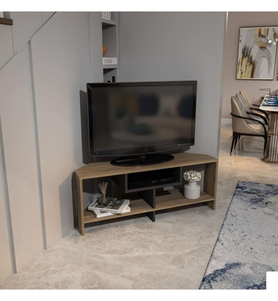 Meuble TV, noyer, blanc, 100 % PANNEAUX DE PARTICULES REVÊTUS DE MÉLAMINE
