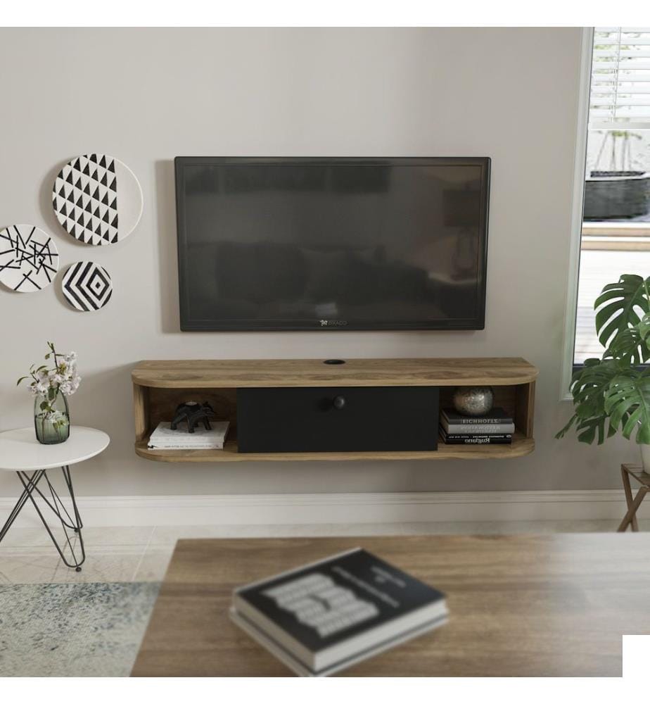 Meuble TV, noir, chêne oud, PANNEAU DE PARTICULES ENTIÈREMENT RECOUVERT DE MÉLAMINE