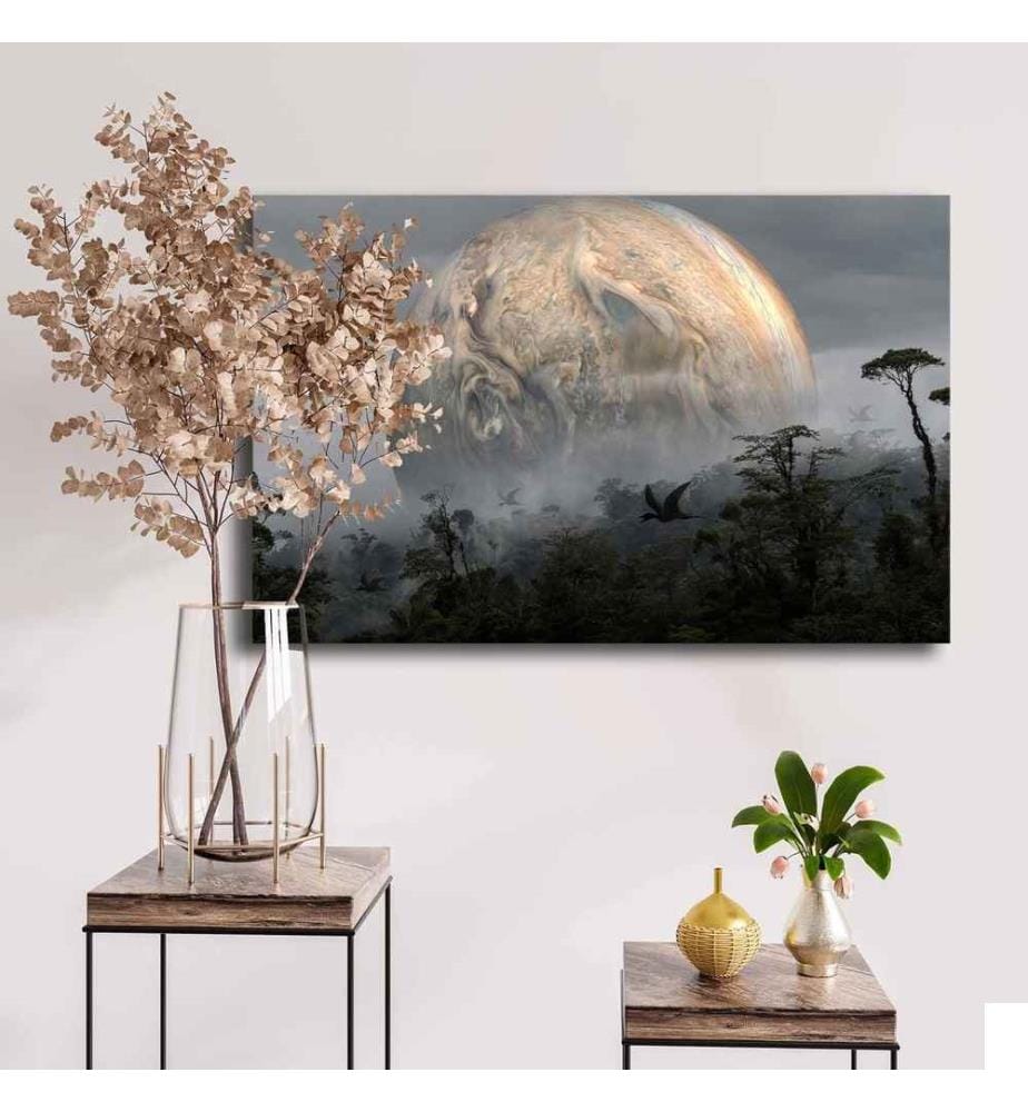 Peinture décorative sur toile, beige, gris, vert, noir, 100% toile, cadre en bois de pin