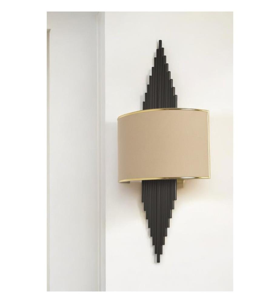 Applique murale, noire, beige, CORPS EN MÉTAL, CAPUCHON EN TISSU