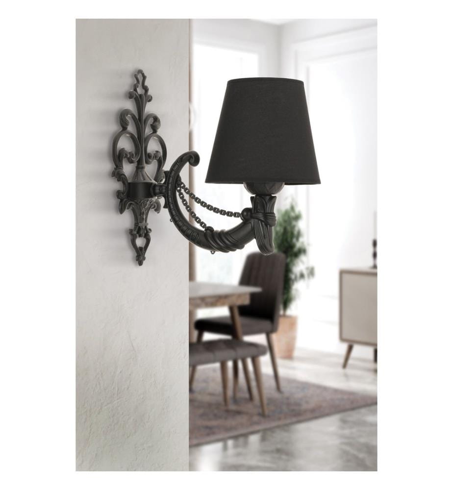 Applique murale, noire, corps en métal, capuchon en PVC