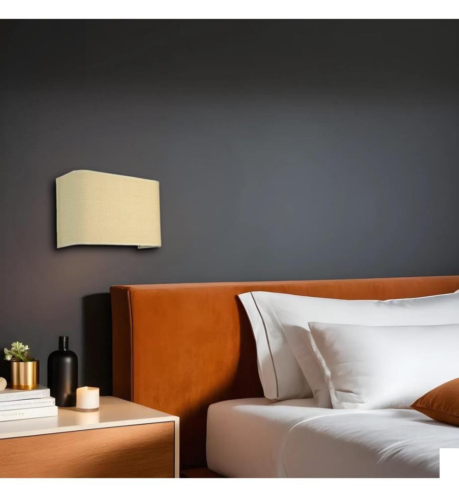 Applique murale, beige, CORPS EN MÉTAL, capuchon en bambou