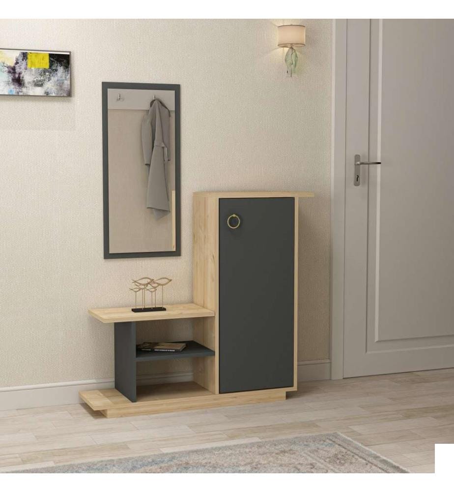 Hall Stand, Chêne Anthracite, Panneau de particules mélaminé
