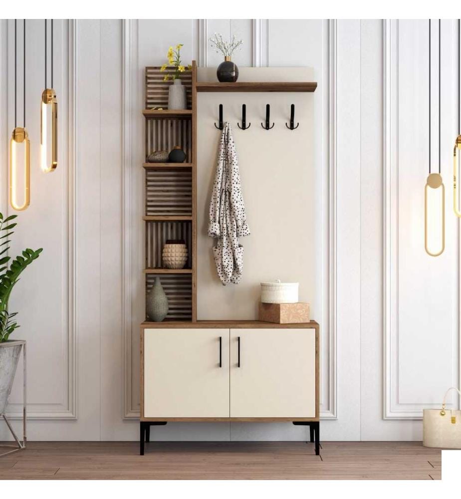 Hall Stand, Walnut Cream, panneau de particules mélaminé