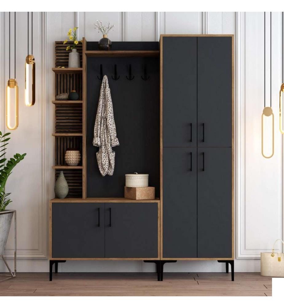 Hall Stand, Noyer Anthracite, Panneau de particules mélaminé