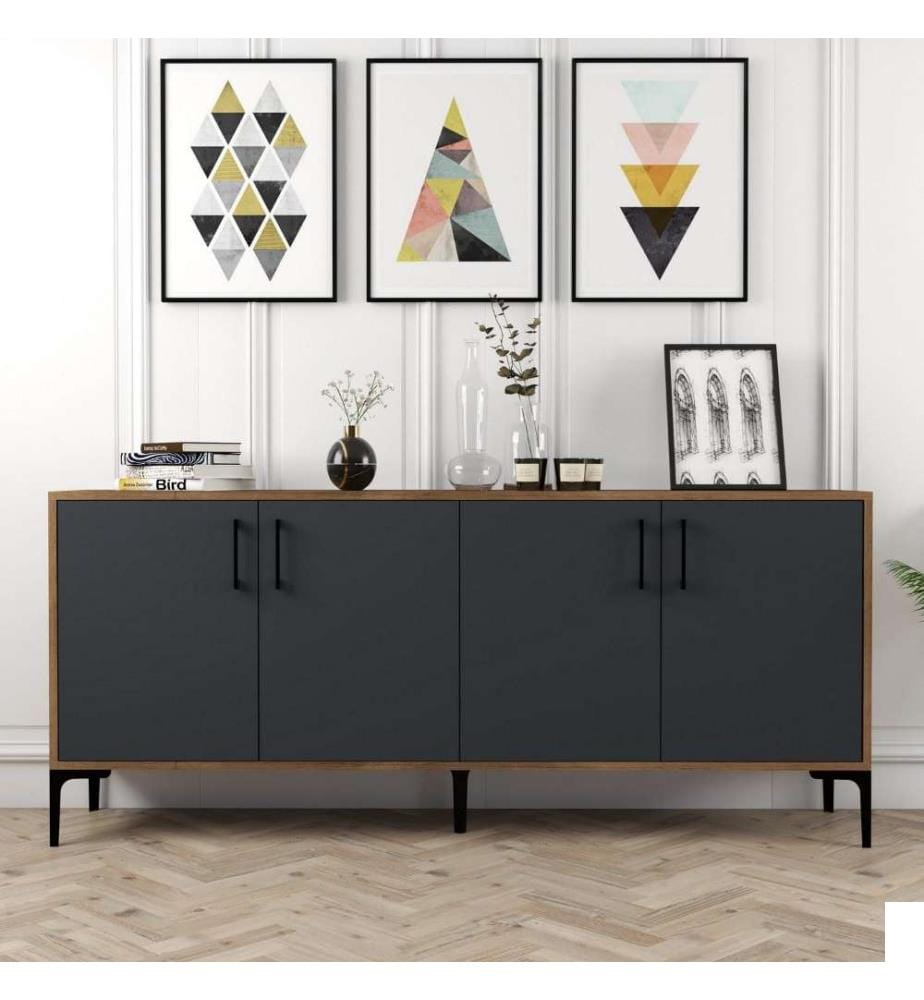 Console, Noyer Anthracite, Panneau de particules mélaminé