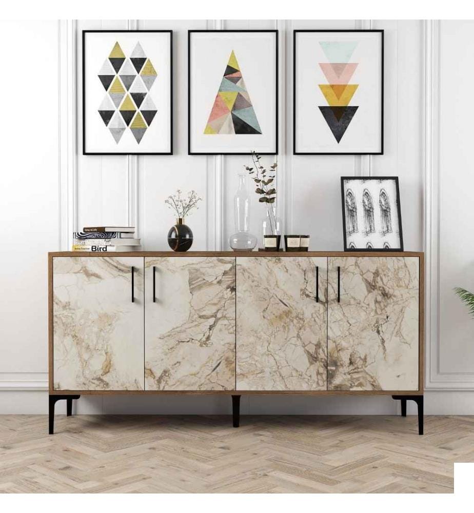 Console, Noyer Blanc Marbre, Panneau de particules mélaminé