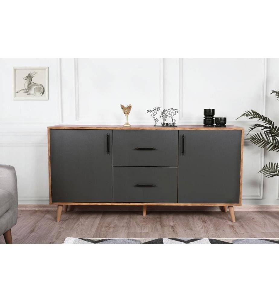 Console, Noyer Anthracite, Panneau de particules mélaminé