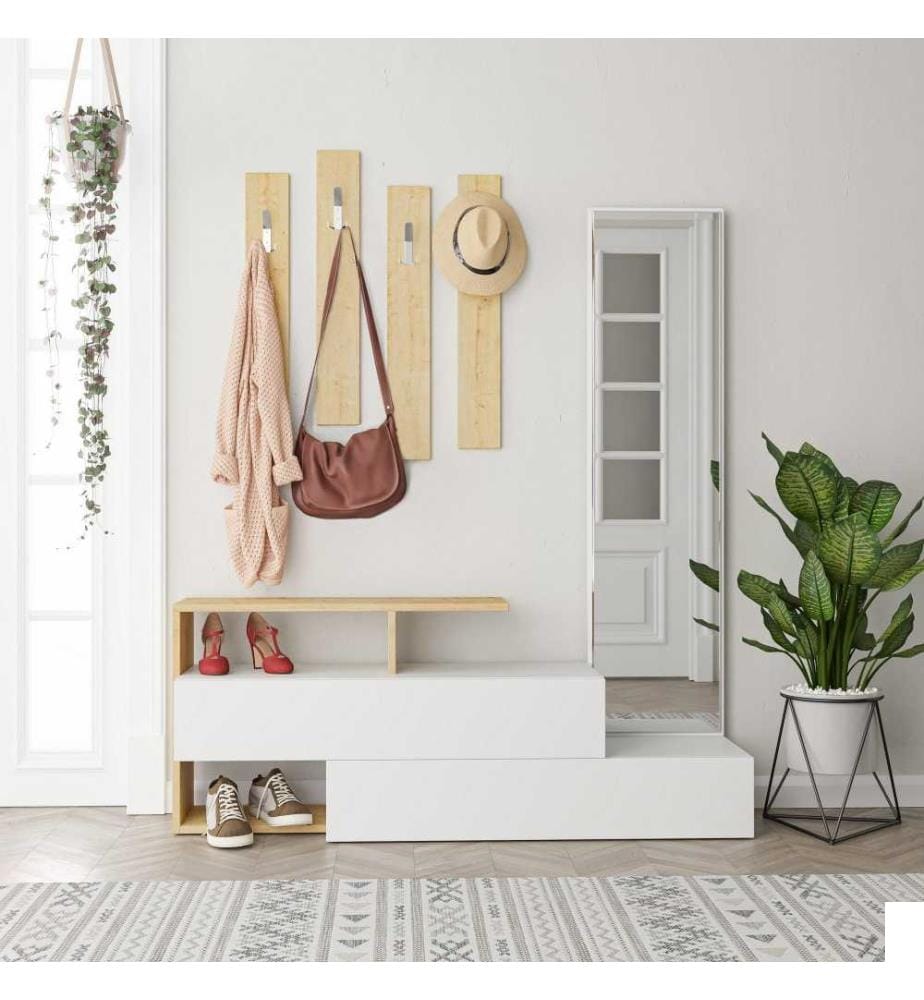 Hall Stand, chêne blanc, panneau de particules mélaminé