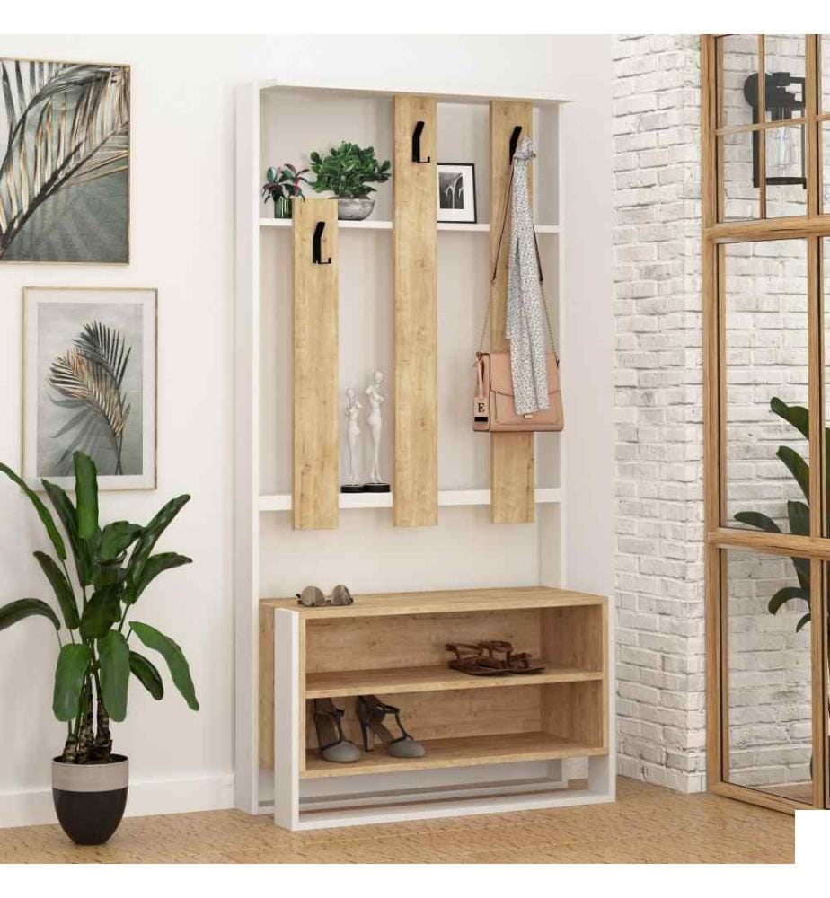 Hall Stand, chêne blanc, panneau de particules mélaminé