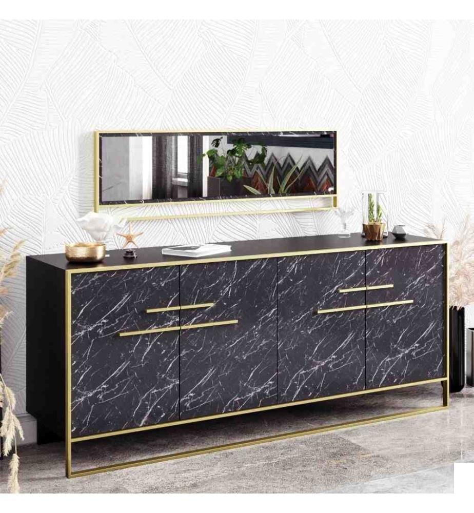Console, Gold Black, panneau de particules mélaminé, partie métallique Gold