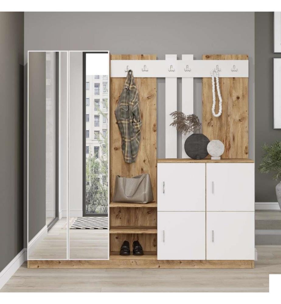 Hall Stand, Atlantic Pine White, panneau de particules mélaminé