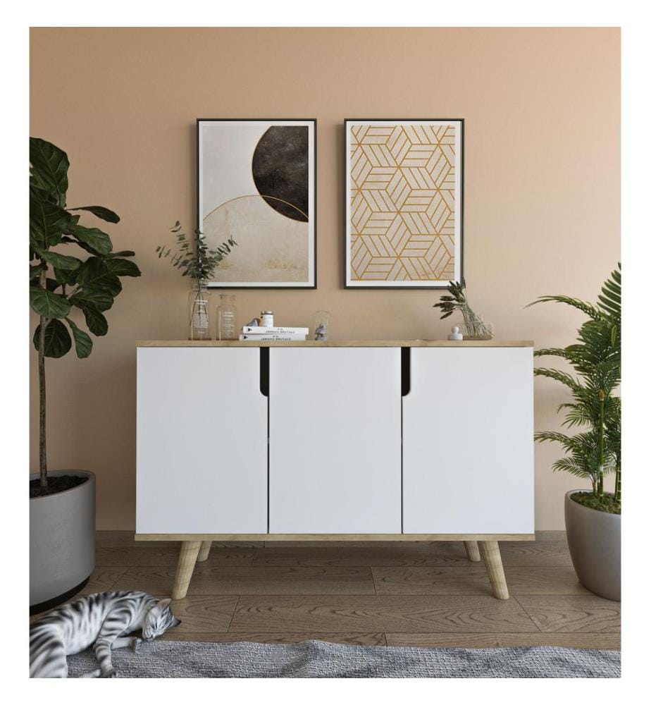 Console, chêne saphir, blanc, 100 % aggloméré mélaminé