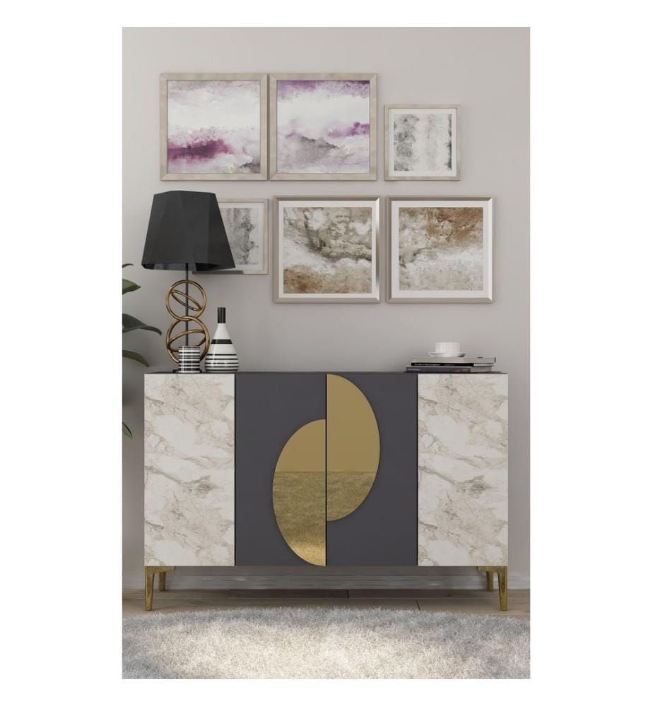 Console, anthracite, marbre d'Éphèse, doré, 100 % PANNEAU DE PARTICULES REVÊTU DE MÉLAMINE