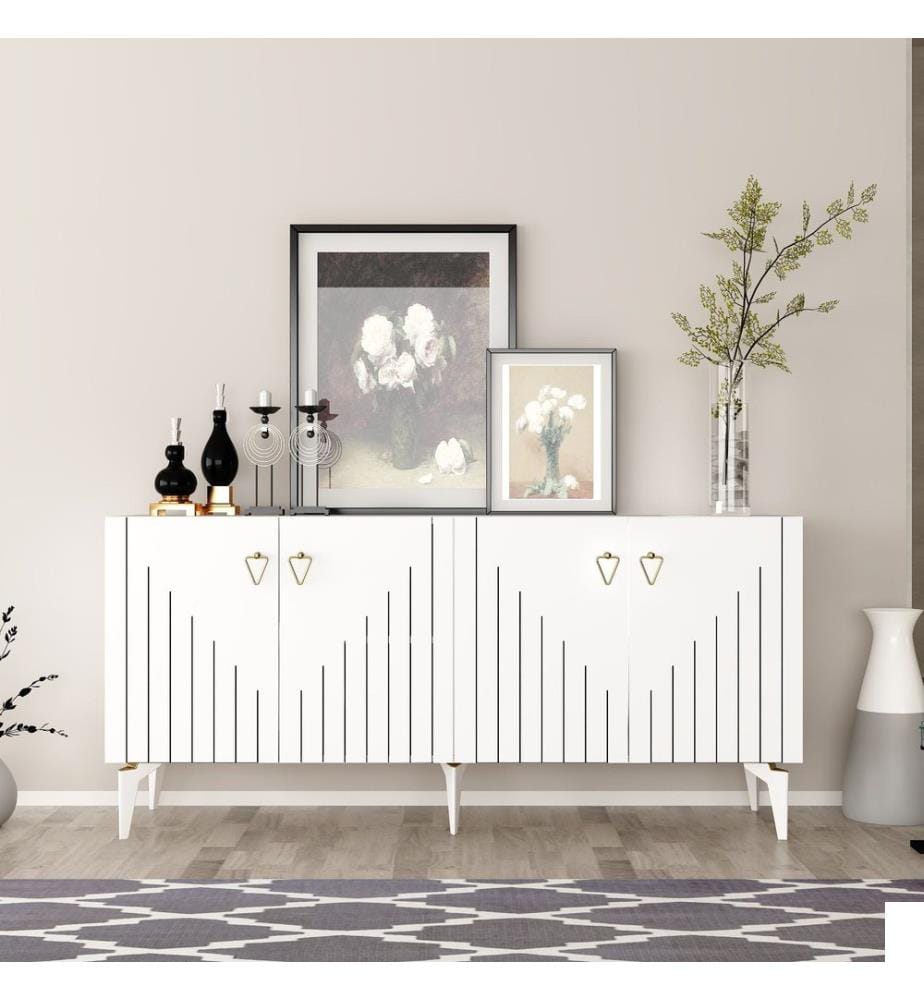 Console, blanc, doré, PANNEAU DE PARTICULES ENTIÈREMENT RECOUVERT DE MÉLAMINE