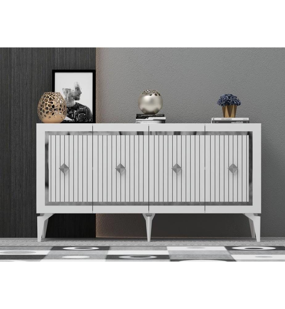 Console, blanc, argent, PANNEAU DE PARTICULES ENTIÈREMENT RECOUVERT DE MÉLAMINE