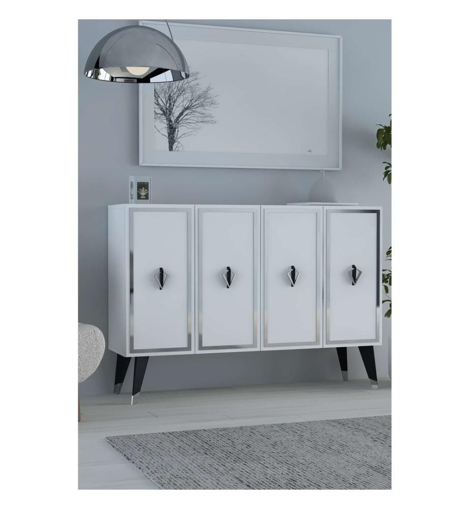 Console, blanc, noir, argent, PANNEAU DE PARTICULES ENTIÈREMENT RECOUVERT DE MÉLAMINE
