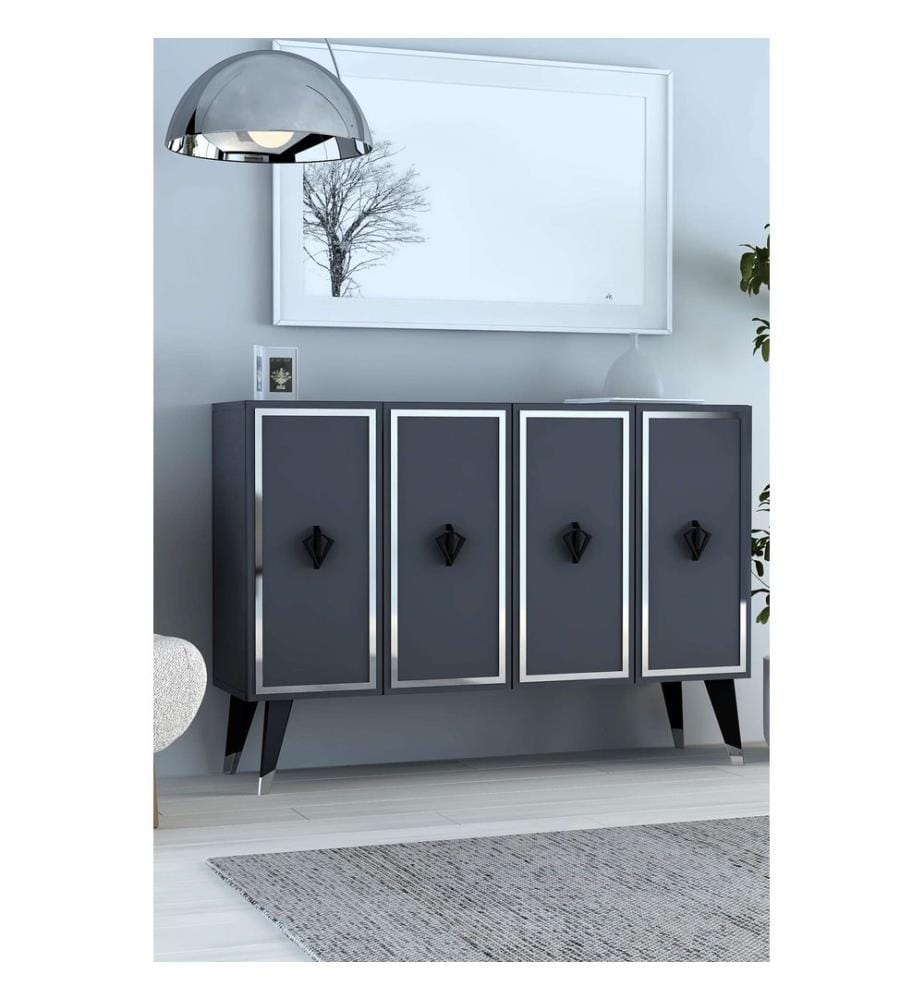 Console, anthracite, noir, argenté, PANNEAU DE PARTICULES ENTIÈREMENT RECOUVERT DE MÉLAMINE