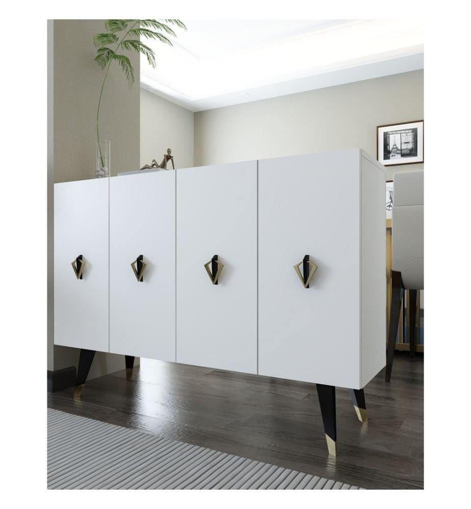 Console, blanc, noir, doré, PANNEAU DE PARTICULES ENTIÈREMENT RECOUVERT DE MÉLAMINE
