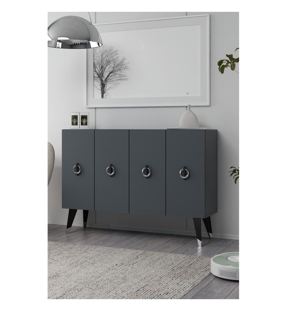 Console, anthracite, noir, argenté, panneau de particules 100 % mélaminé