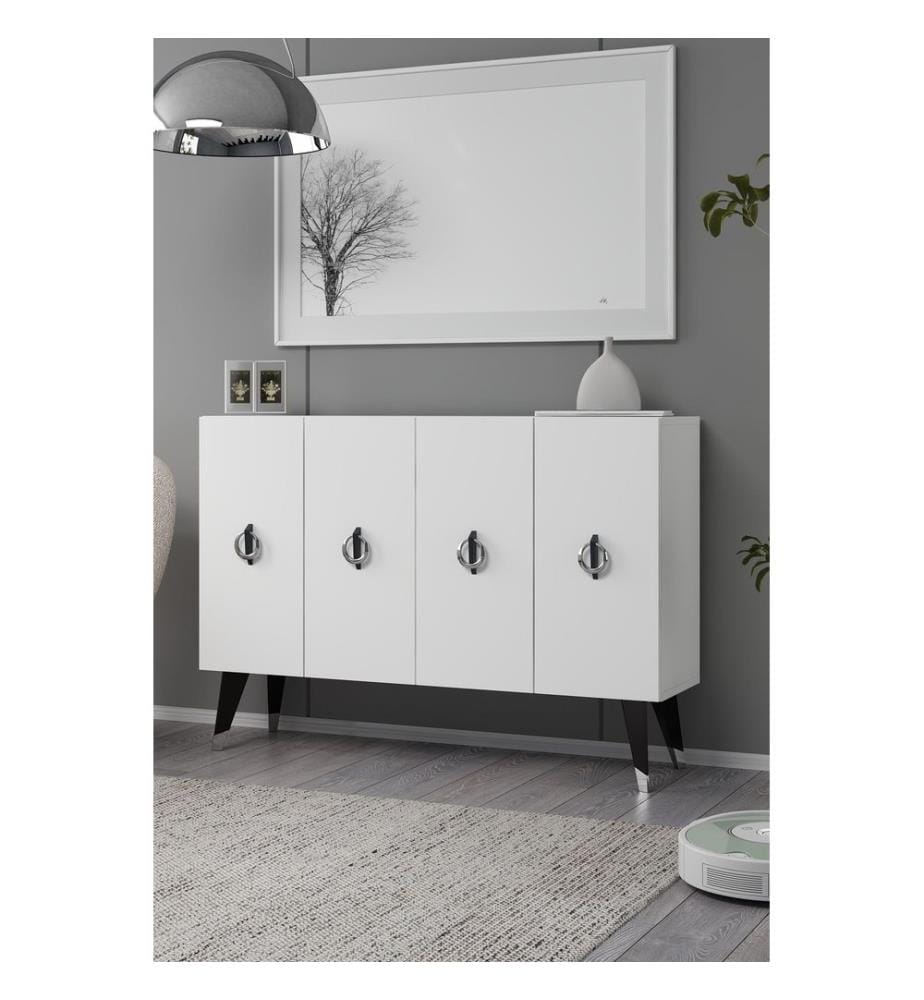 Console, blanc, noir, argent, PANNEAU DE PARTICULES ENTIÈREMENT RECOUVERT DE MÉLAMINE